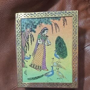 Handmade Indian Shisham Wood Trinket Jewelry Box Gemstone painted Shringar Art